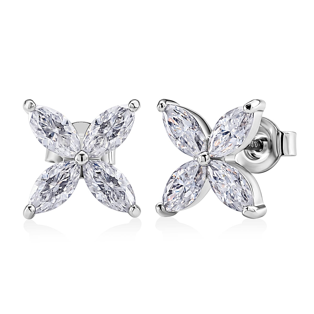 D'Joy - GRA Certified (D-VVS1) Moissanite Floral Earring with Lever Back in Rhodium Overlay Sterling Silver 2.00 Ct.