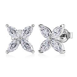 D'Joy - GRA Certified (D-VVS1) Moissanite Floral Earring with Lever Back in Rhodium Overlay Sterling Silver 2.00 Ct.