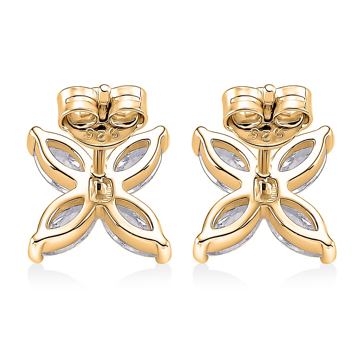 D'Joy - GRA Certified Moissanite Floral Earring with Push Back in Yellow Gold Plated Sterling Silver 2.00 Ct.