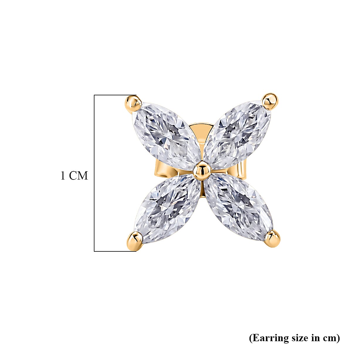 D'Joy - GRA Certified Moissanite Floral Earring with Push Back in Yellow Gold Plated Sterling Silver 2.00 Ct.