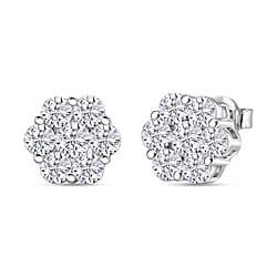 D'Joy - GRA Certified Moissanite Cluster Earring with Push Back in Rhodium Overlay Sterling Silver 2.50 Ct.