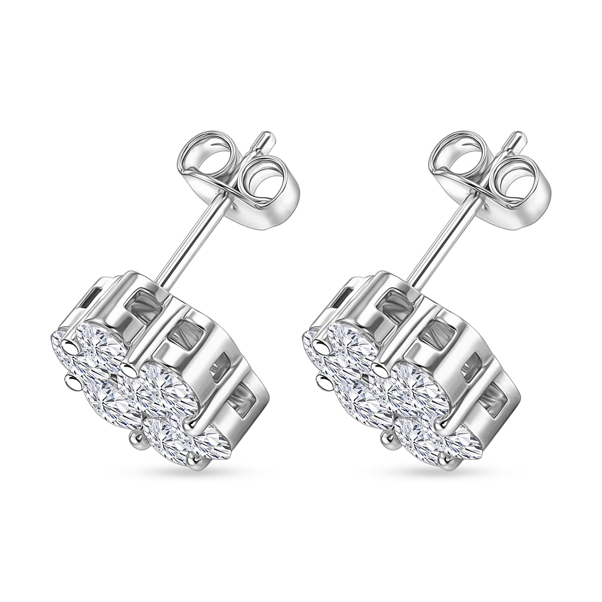 D'Joy - GRA Certified Moissanite Cluster Earring with Push Back in Rhodium Overlay Sterling Silver 2.50 Ct.