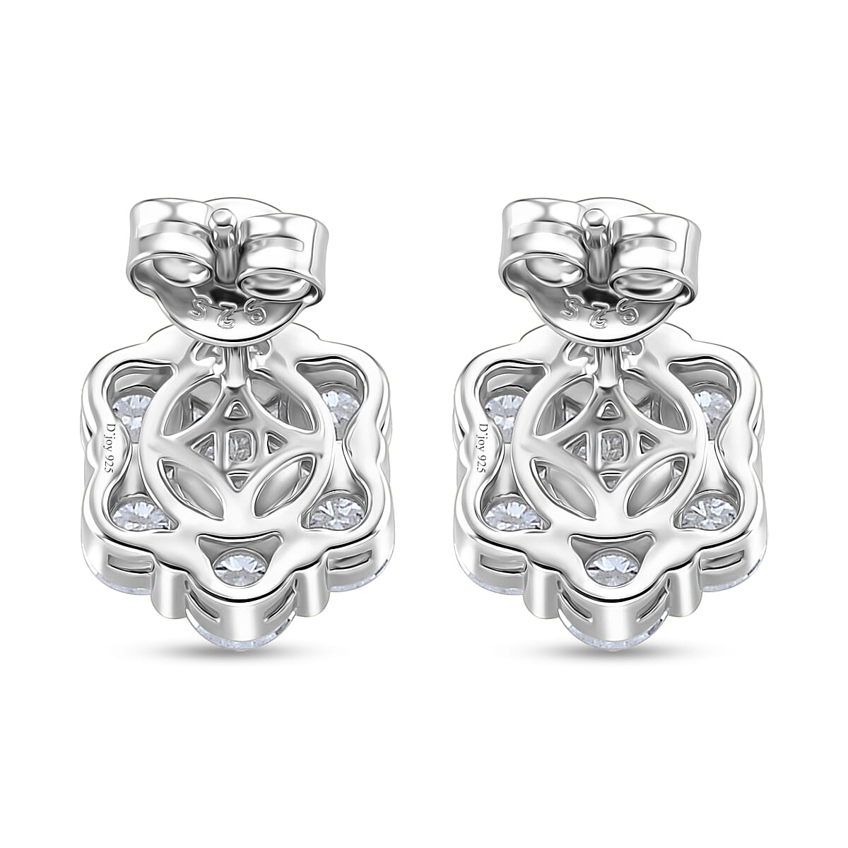 D'Joy - GRA Certified Moissanite Cluster Earring with Push Back in Rhodium Overlay Sterling Silver 2.50 Ct.
