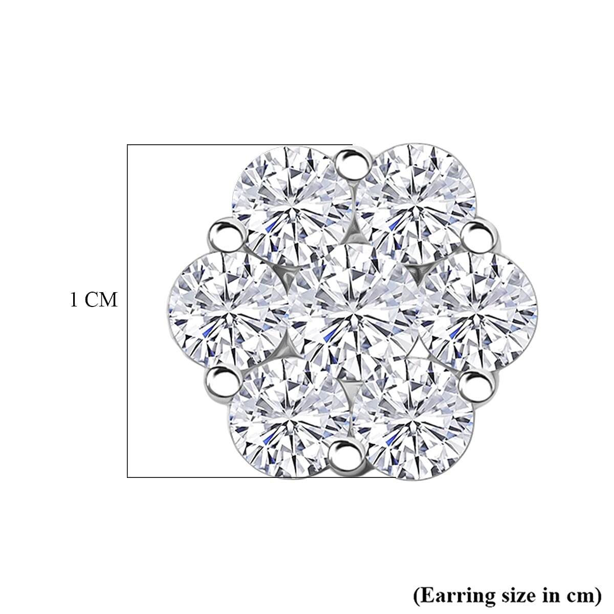 D'Joy - GRA Certified Moissanite Cluster Earring with Push Back in Rhodium Overlay Sterling Silver 2.50 Ct.