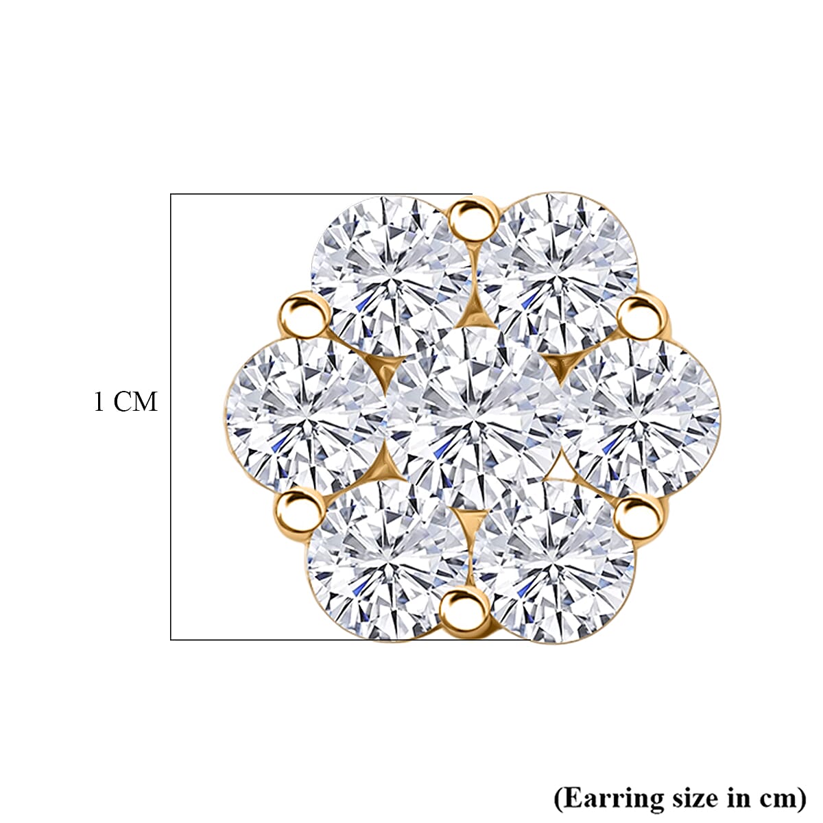D'Joy - GRA Certified (D-VVS1) Moissanite Cluster Stud Earring with Push Back in Yellow Gold Plated Sterling Silver 2.50 Ct.