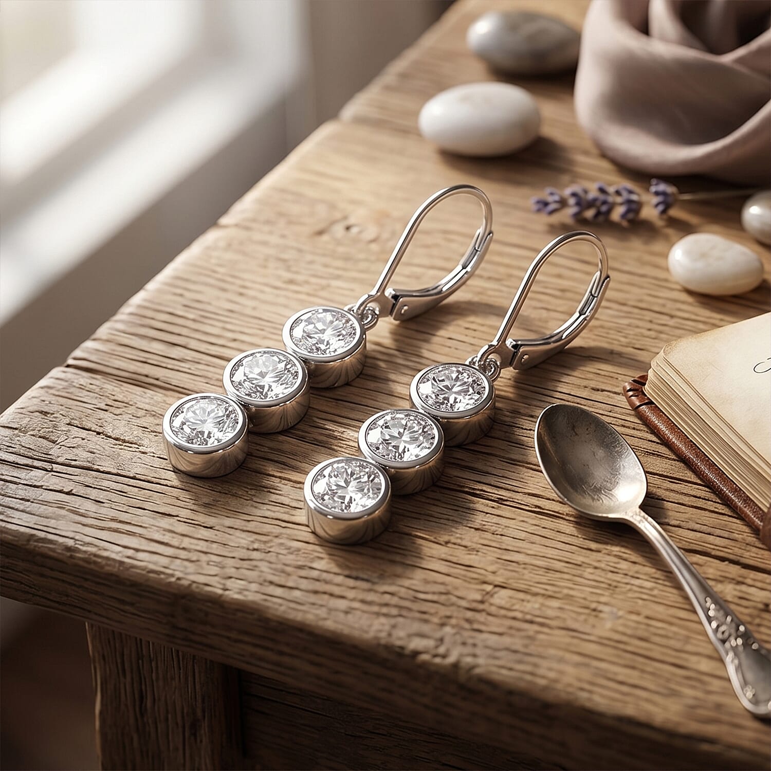 D'Joy - GRA Certified Moissanite Drop Earring with Lever Back in Rhodium Overlay Sterling Silver 1.50 Ct.
