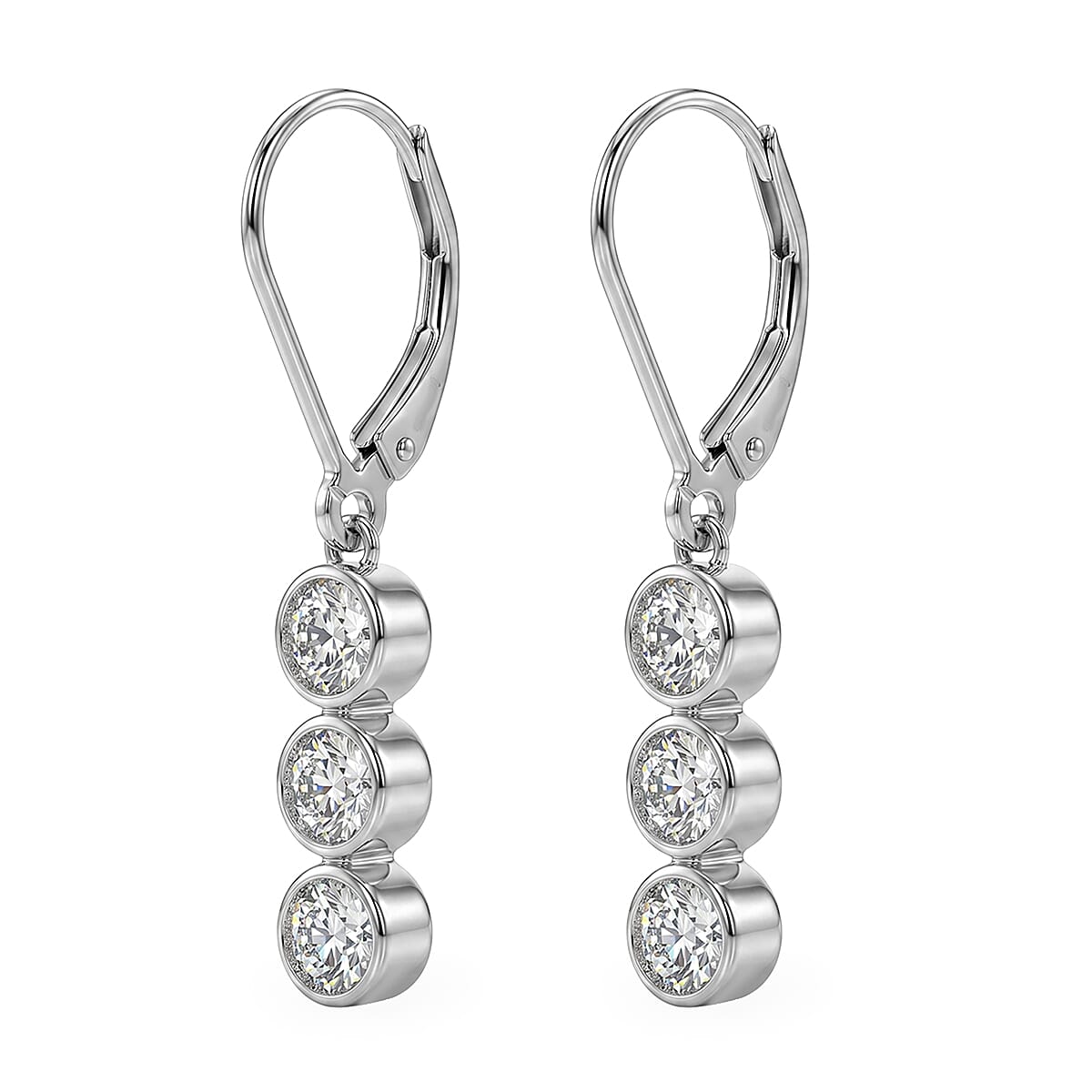 D'Joy - GRA Certified Moissanite Drop Earring with Lever Back in Rhodium Overlay Sterling Silver 1.50 Ct.