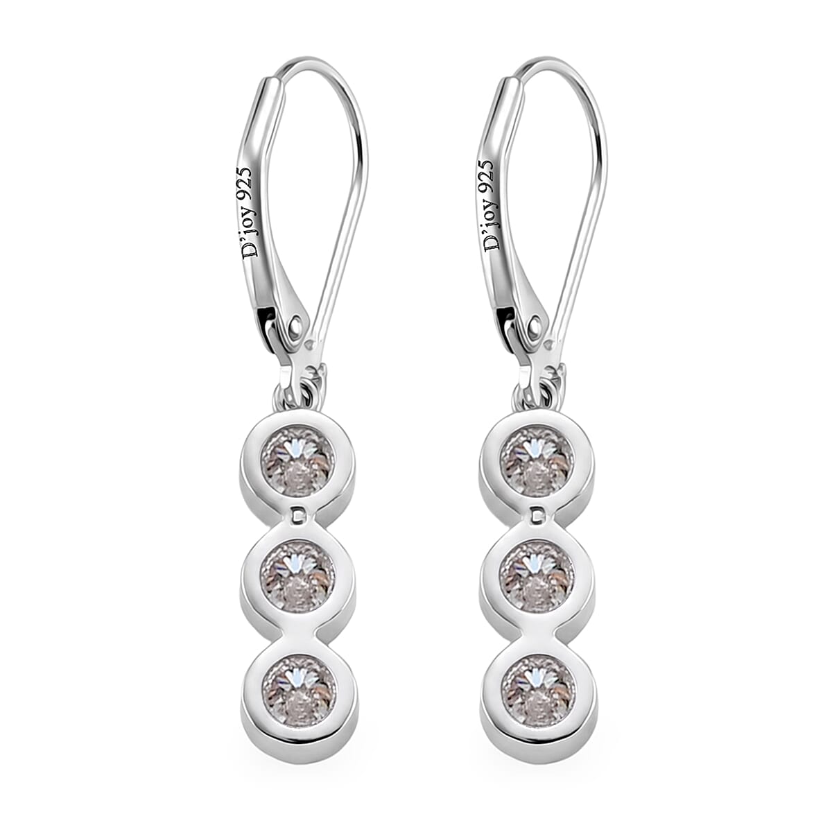 D'Joy - GRA Certified Moissanite Drop Earring with Lever Back in Rhodium Overlay Sterling Silver 1.50 Ct.