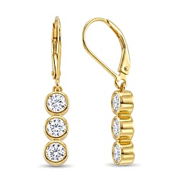 D'Joy - GRA Certified Moissanite Drop Earring with Lever Back in Yellow Gold Plated Sterling Silver 1.50 Ct.
