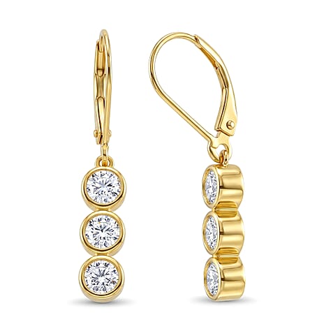 D'Joy - GRA Certified Moissanite Drop Earring with Lever Back in Yellow Gold Plated Sterling Silver 1.50 Ct.