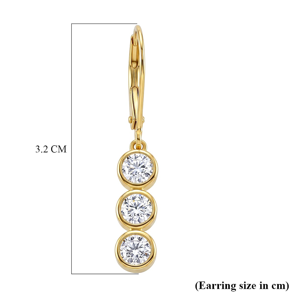 D'Joy - GRA Certified Moissanite Drop Earring with Lever Back in Yellow Gold Plated Sterling Silver 1.50 Ct.