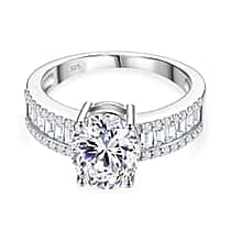 D'Joy - GRA Certified (D-VVS1) Moissanite Solitaire Ring in Rhodium Overlay Sterling Silver 2.60 Ct.