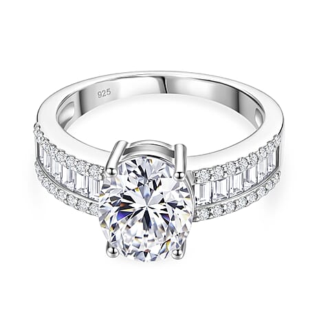 D'Joy - GRA Certified (D-VVS1) Moissanite Solitaire Ring in Rhodium Overlay Sterling Silver 2.60 Ct.