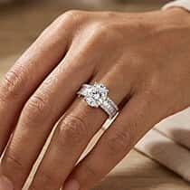D'Joy - GRA Certified (D-VVS1) Moissanite Solitaire Ring in Rhodium Overlay Sterling Silver 2.60 Ct.