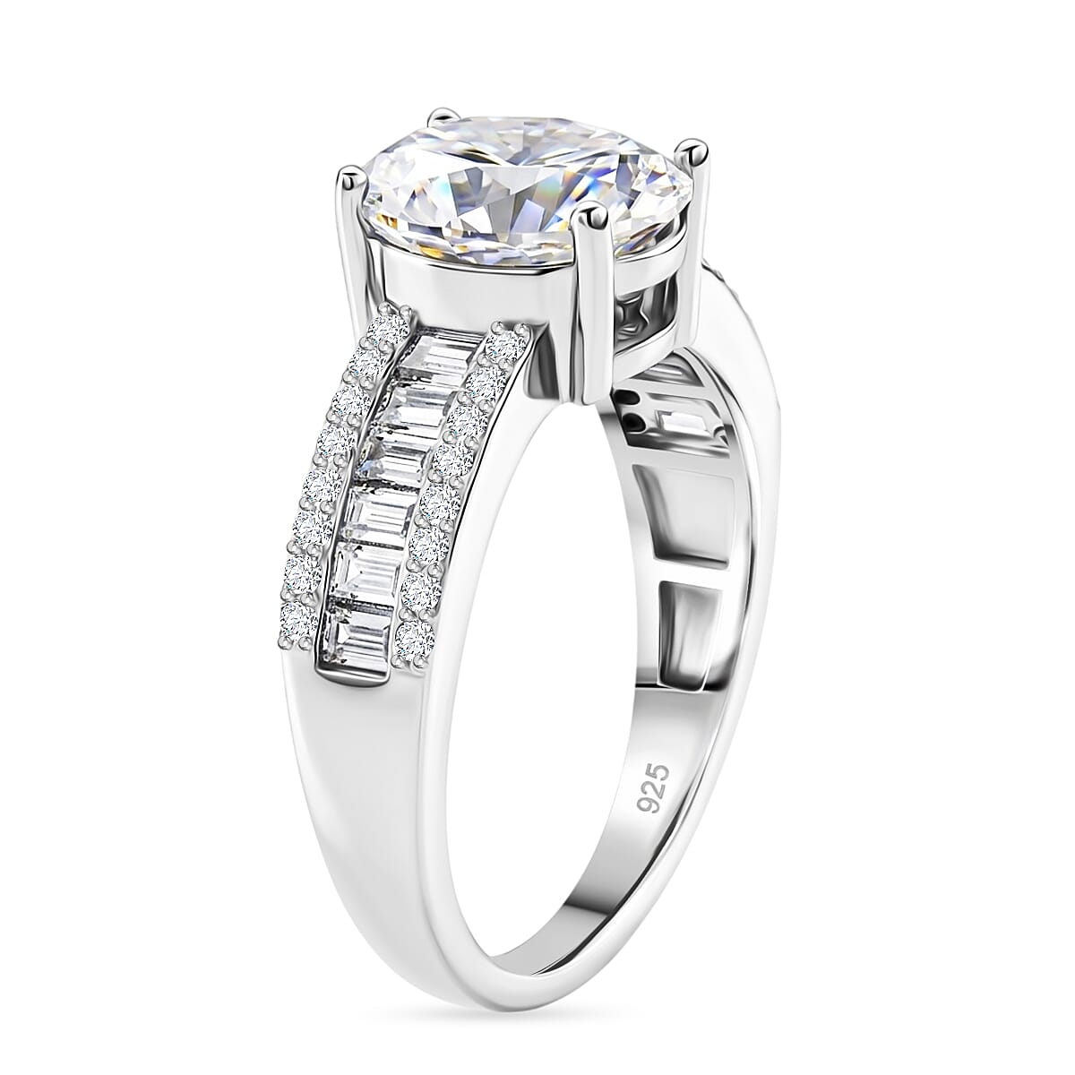 D'Joy - GRA Certified (D-VVS1) Moissanite Solitaire Ring in Rhodium Overlay Sterling Silver 2.60 Ct.