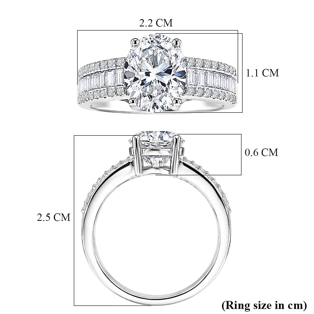 D'Joy - GRA Certified (D-VVS1) Moissanite Solitaire Ring in Rhodium Overlay Sterling Silver 2.60 Ct.