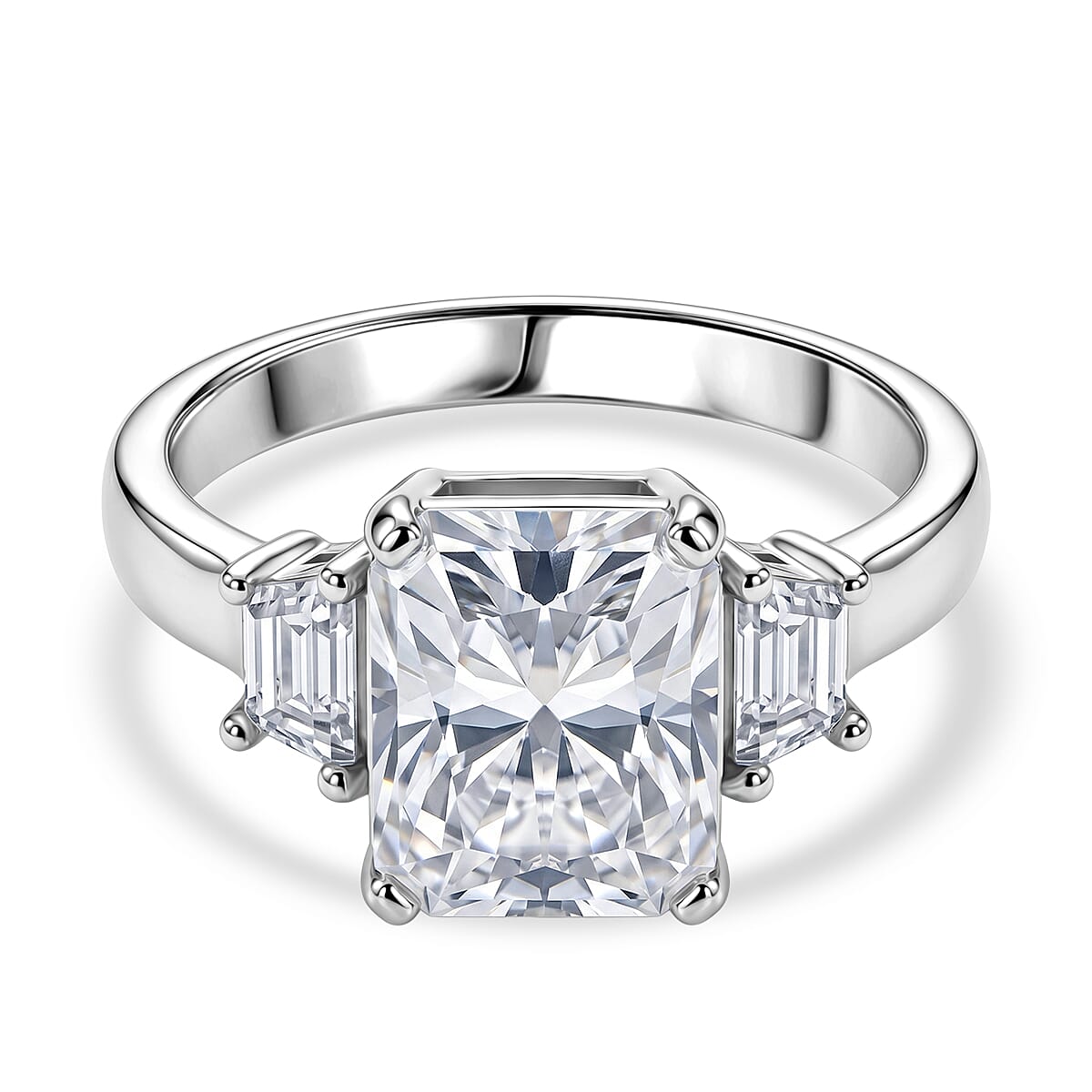 D'Joy - GRA Certified Moissanite Trilogy Ring in Rhodium Overlay Sterling Silver 3.90 Ct.