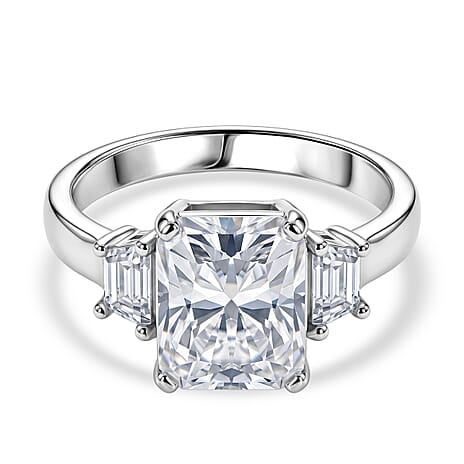 D'Joy - GRA Certified Moissanite Trilogy Ring in Rhodium Overlay Sterling Silver 3.90 Ct.