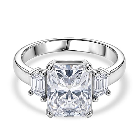 D'Joy - GRA Certified (D-VVS1) Moissanite Trilogy Ring in Rhodium Overlay Sterling Silver 3.90 Ct. D'Joy - GRA Certified (D-VVS1) Moissanite Trilogy Ring in Rhodium Overlay Sterling Silver 3.90 Ct.