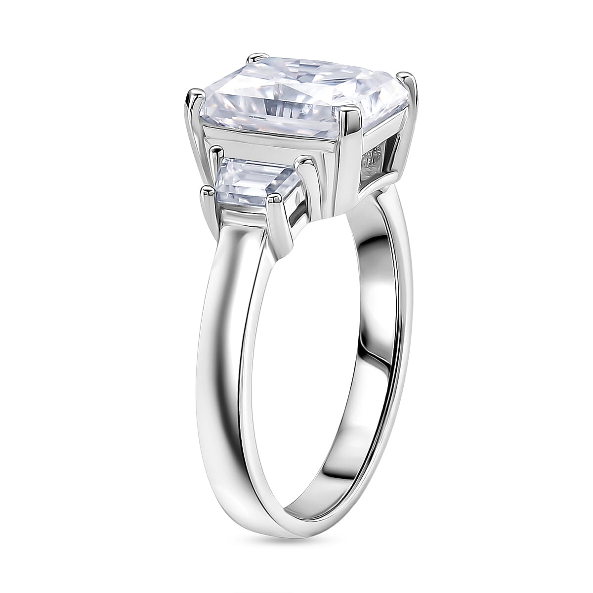 D'Joy - GRA Certified Moissanite Trilogy Ring in Rhodium Overlay Sterling Silver 3.90 Ct.