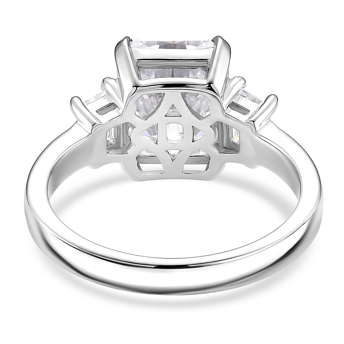 D'Joy - GRA Certified Moissanite Trilogy Ring in Rhodium Overlay Sterling Silver 3.90 Ct.