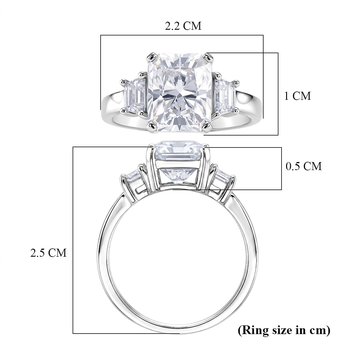 D'Joy - GRA Certified Moissanite Trilogy Ring in Rhodium Overlay Sterling Silver 3.90 Ct.