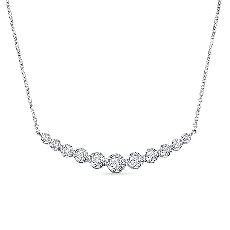 D'Joy - GRA Certified Moissanite Graduated Necklace (Size - 18) in Rhodium Overlay Sterling Silver 3.33 Ct.