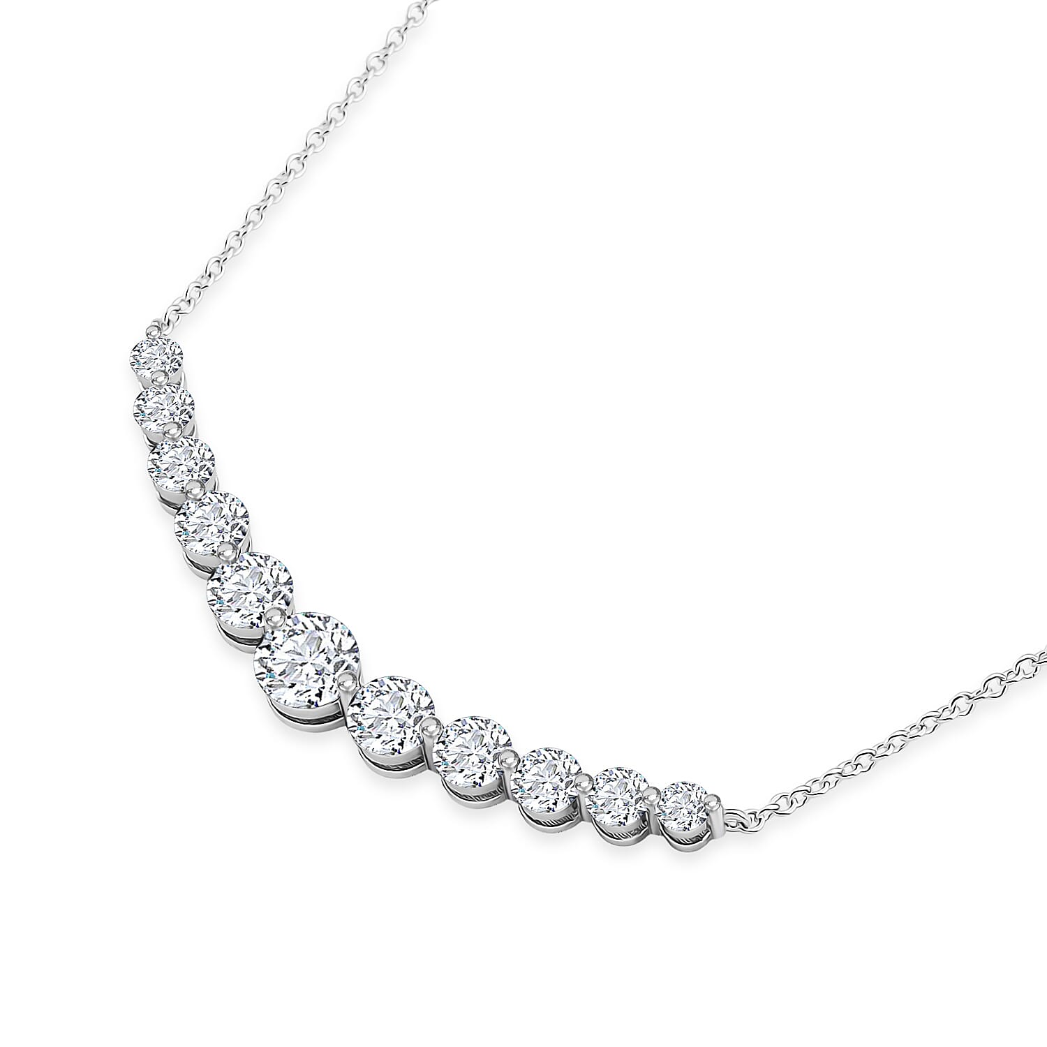 D'Joy - GRA Certified Moissanite Graduated Necklace (Size - 18) in Rhodium Overlay Sterling Silver 3.33 Ct.