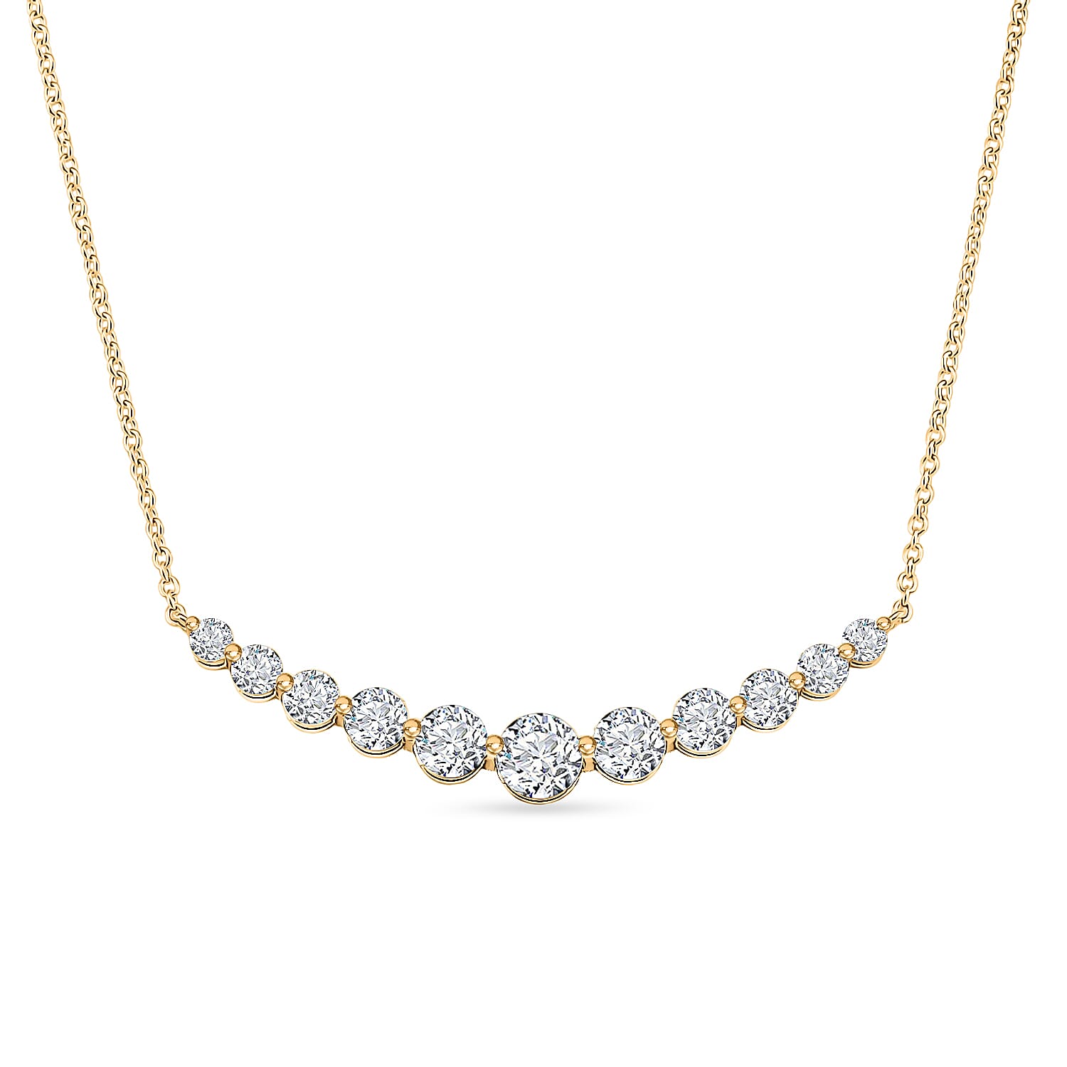 D'Joy - GRA Certified Moissanite Graduated Necklace (Size - 18) in Yellow Gold Plated Sterling Silver 3.33 Ct.