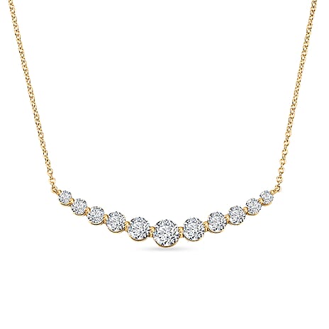 D'Joy - GRA Certified Moissanite Graduated Necklace (Size - 18) in Yellow Gold Plated Sterling Silver 3.33 Ct.