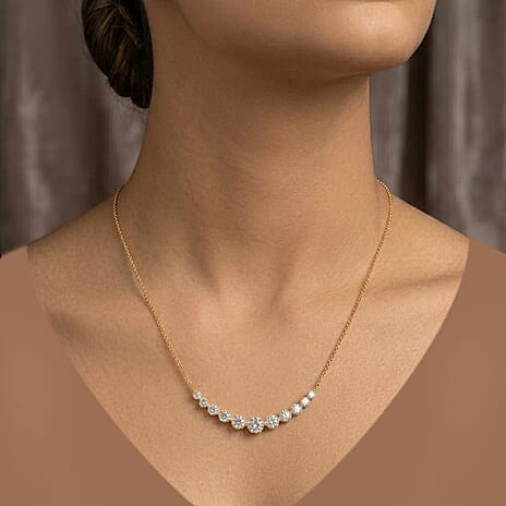 D'Joy - GRA Certified Moissanite Graduated Necklace (Size - 18) in Yellow Gold Plated Sterling Silver 3.33 Ct.