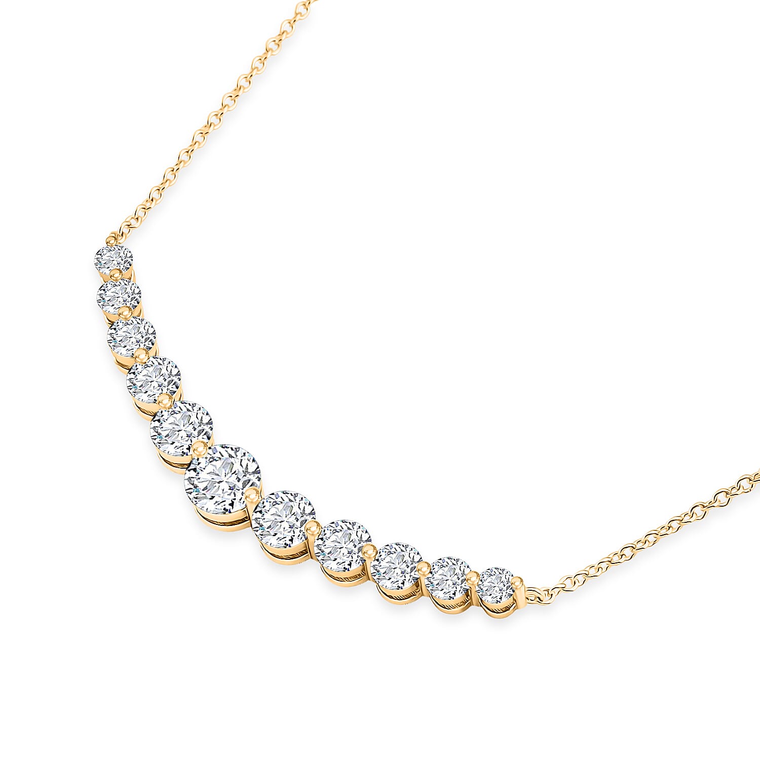 D'Joy - GRA Certified Moissanite Graduated Necklace (Size - 18) in Yellow Gold Plated Sterling Silver 3.33 Ct.