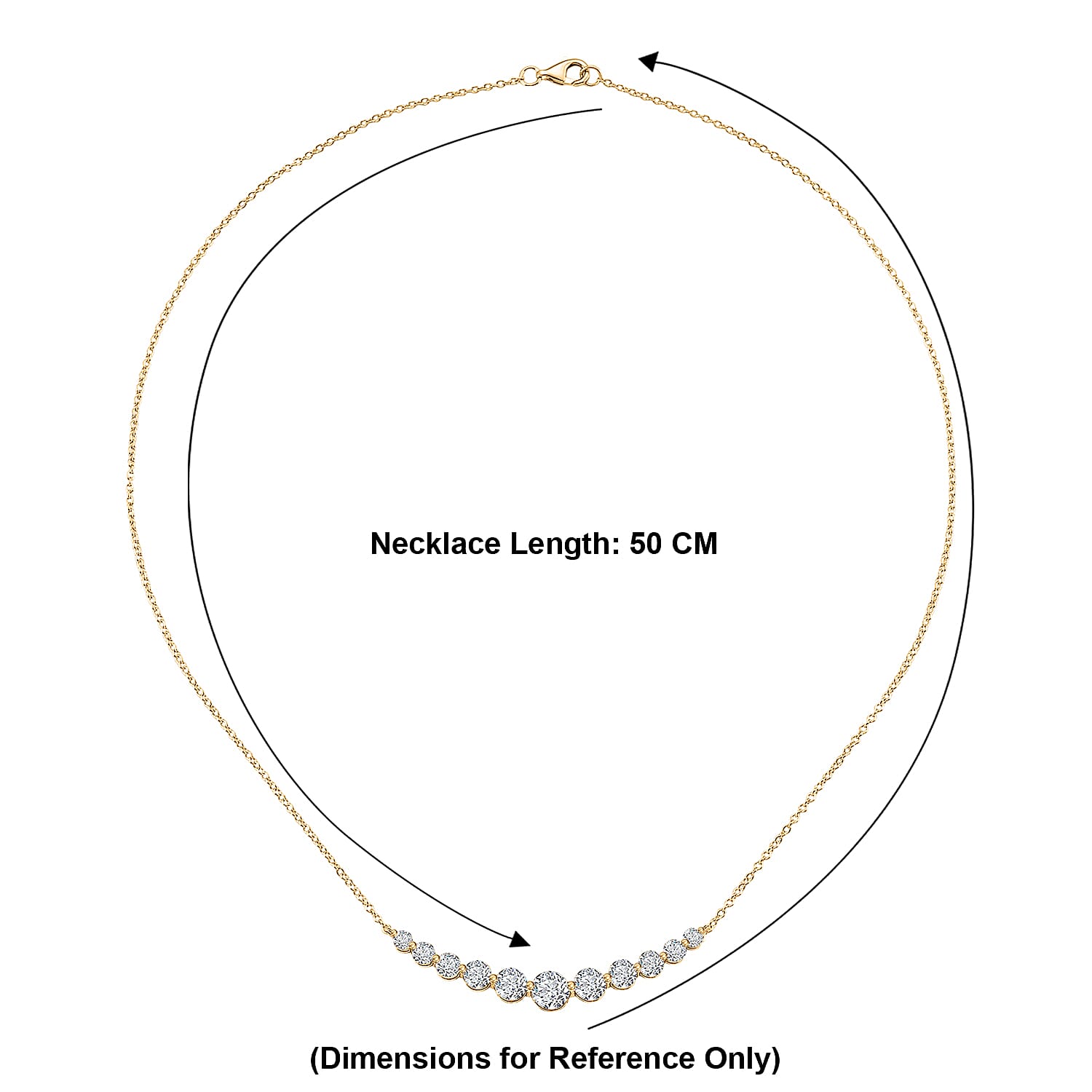 D'Joy - GRA Certified Moissanite Graduated Necklace (Size - 18) in Yellow Gold Plated Sterling Silver 3.33 Ct.