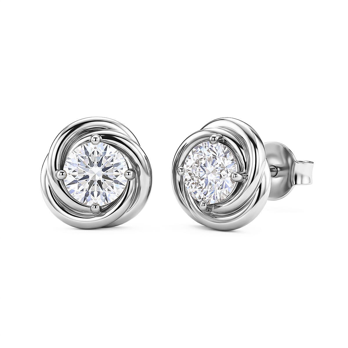 D'Joy - GRA Certified( D-VVS1 ) Moissanite Stud Earring with Push Back in Rhodium Overlay Sterling Silver