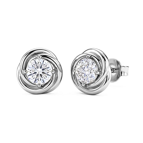 D'Joy - GRA Certified( D-VVS1 ) Moissanite Stud Earring with Push Back in Rhodium Overlay Sterling Silver