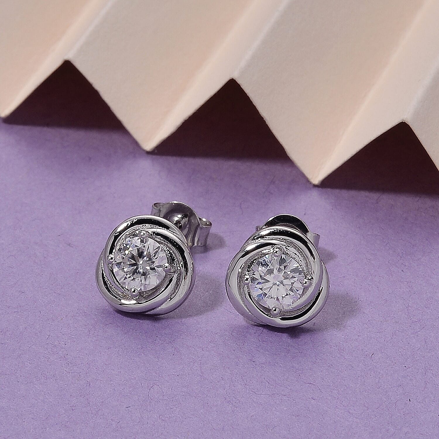 D'Joy - GRA Certified( D-VVS1 ) Moissanite Stud Earring with Push Back in Rhodium Overlay Sterling Silver