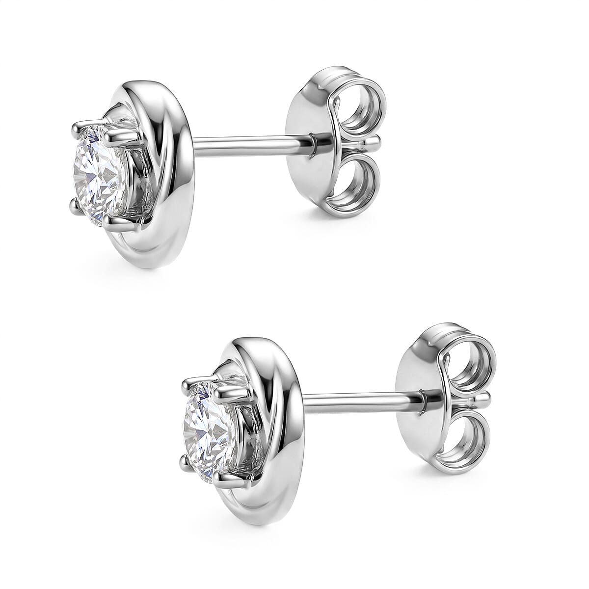 D'Joy - GRA Certified( D-VVS1 ) Moissanite Stud Earring with Push Back in Rhodium Overlay Sterling Silver
