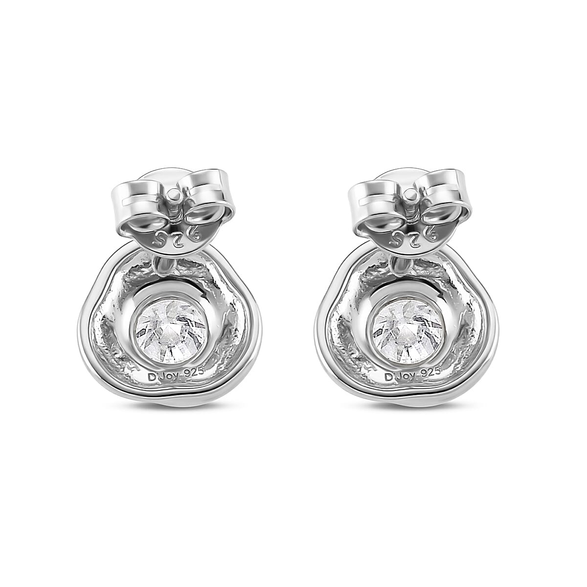 D'Joy - GRA Certified( D-VVS1 ) Moissanite Stud Earring with Push Back in Rhodium Overlay Sterling Silver