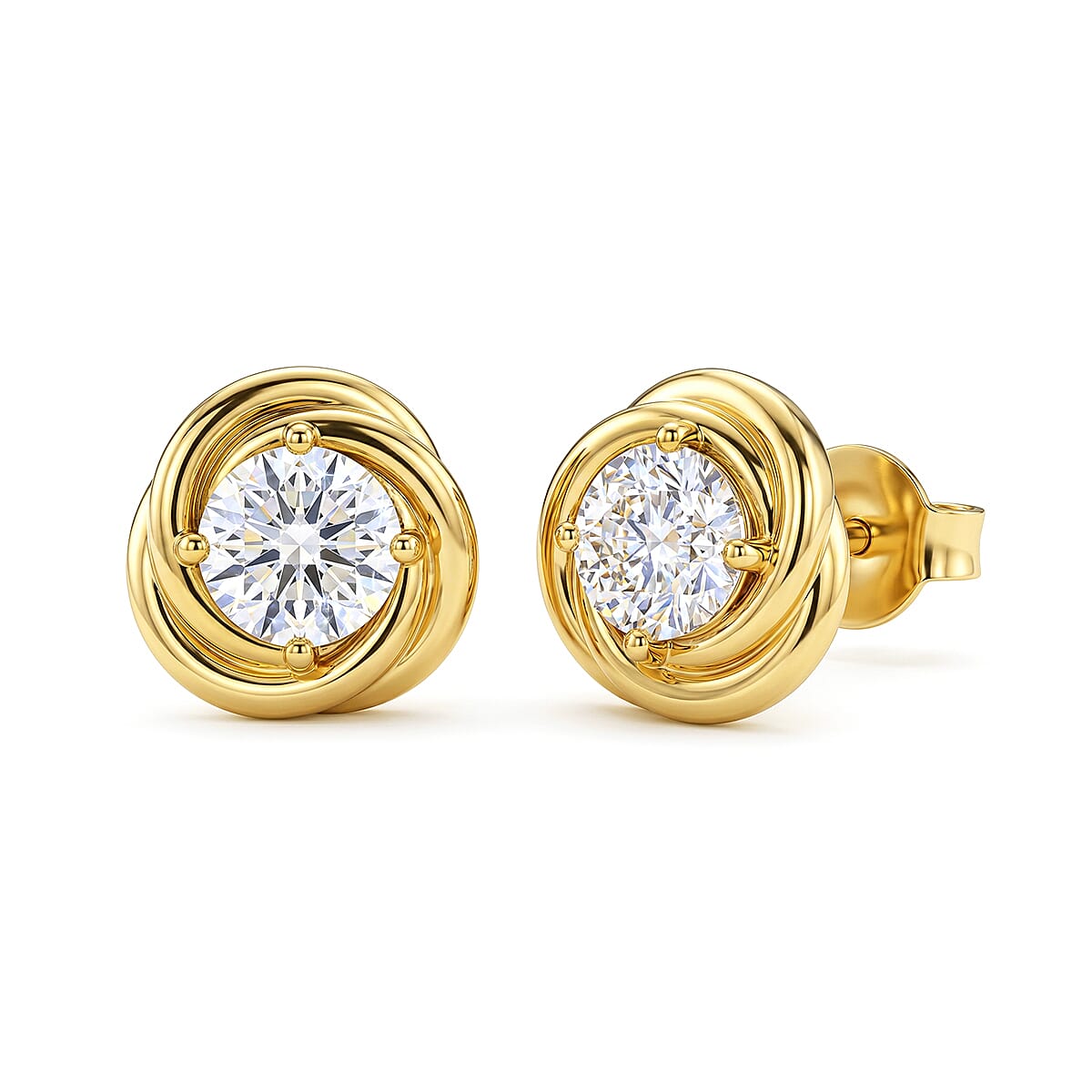 D'Joy - GRA Certified( D-VVS1 ) Moissanite Stud Earring with Push Back in Yellow Gold Plated Sterling Silver