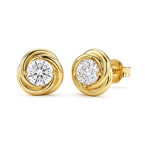 D'Joy - GRA Certified( D-VVS1 ) Moissanite Stud Earring with Push Back in Yellow Gold Plated Sterling Silver