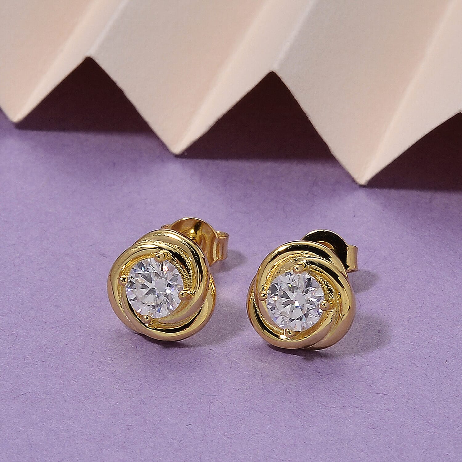 D'Joy - GRA Certified( D-VVS1 ) Moissanite Stud Earring with Push Back in Yellow Gold Plated Sterling Silver