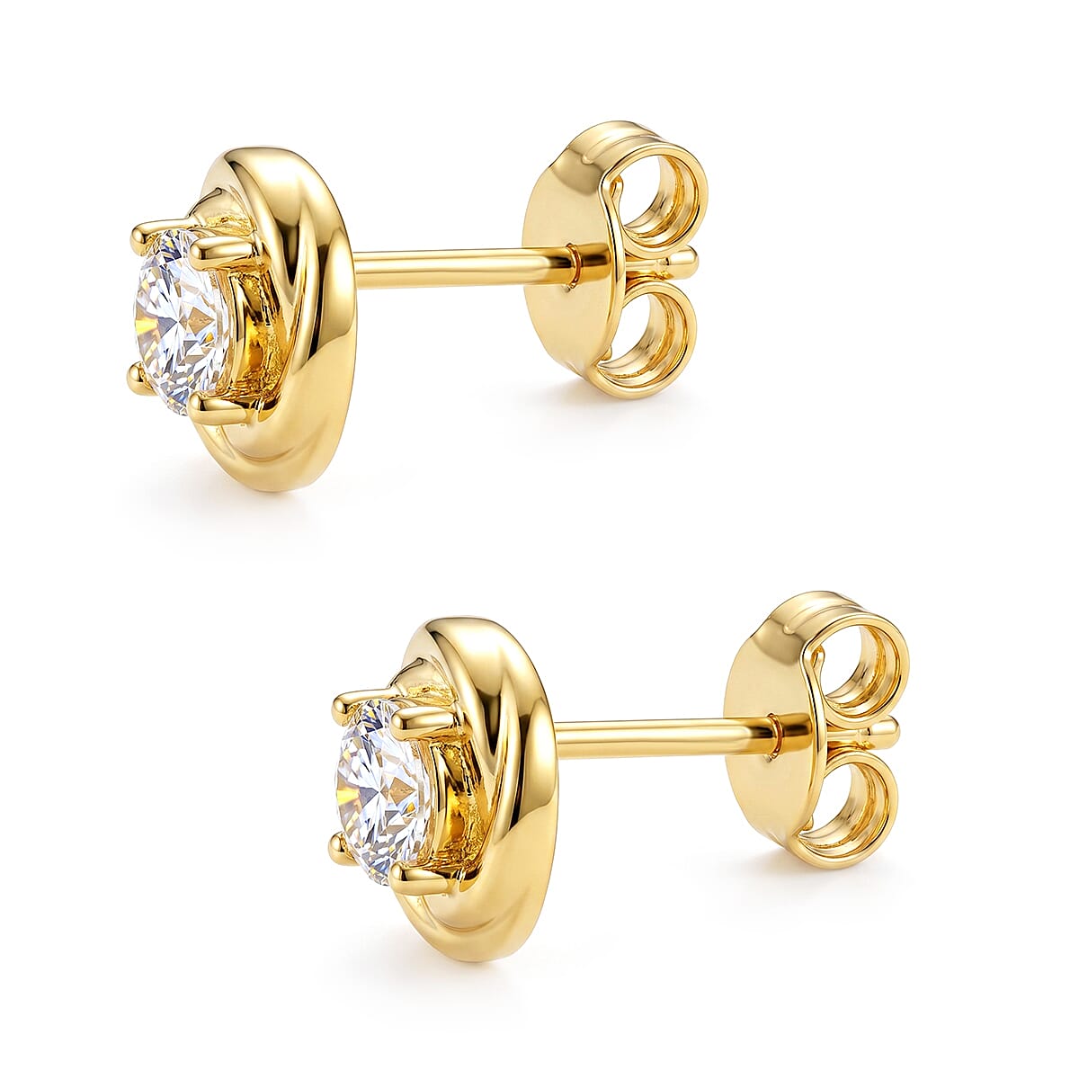 D'Joy - GRA Certified( D-VVS1 ) Moissanite Stud Earring with Push Back in Yellow Gold Plated Sterling Silver