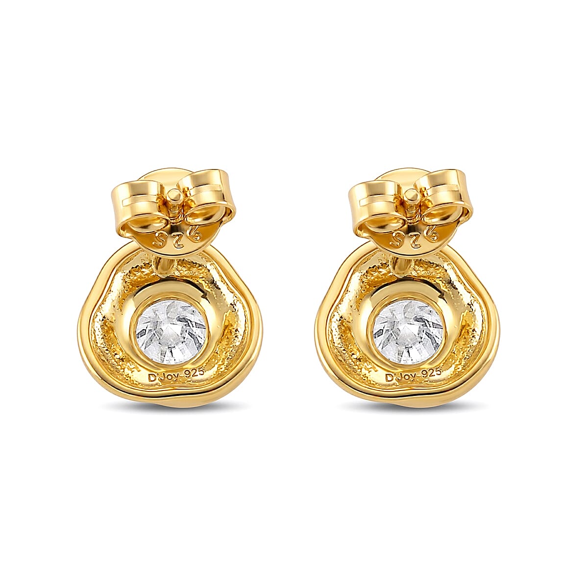 D'Joy - GRA Certified( D-VVS1 ) Moissanite Stud Earring with Push Back in Yellow Gold Plated Sterling Silver
