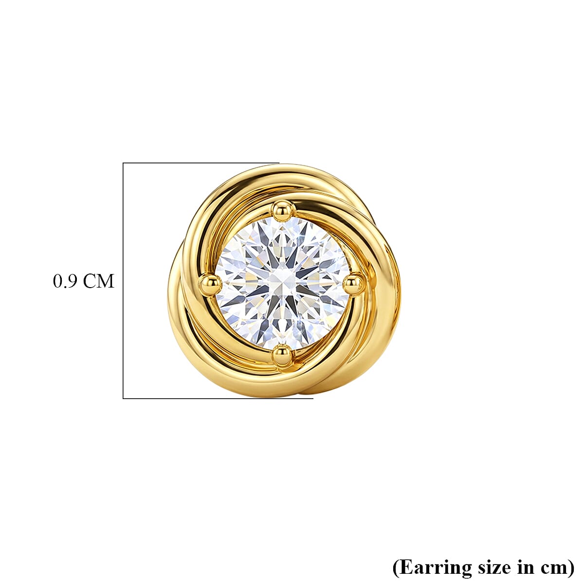 D'Joy - GRA Certified( D-VVS1 ) Moissanite Stud Earring with Push Back in Yellow Gold Plated Sterling Silver
