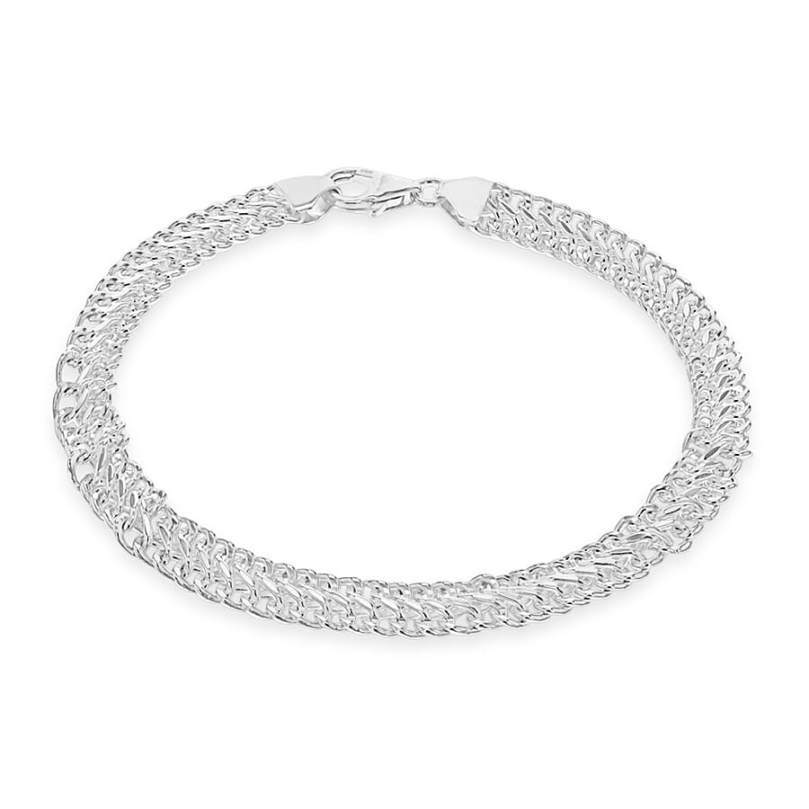 Sterling Silver Double-Curb Bracelet (Size - 7.5) with Lobster Clasp