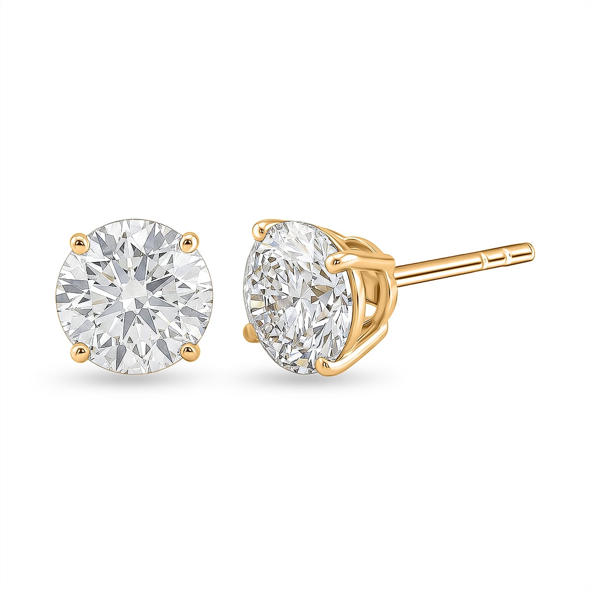 One Time Deal- Luxuriant - 9K Yellow Gold Lab Grown Diamond (SI-G-H) Solitaire Stud Push Post Earring 3.06 Ct.
