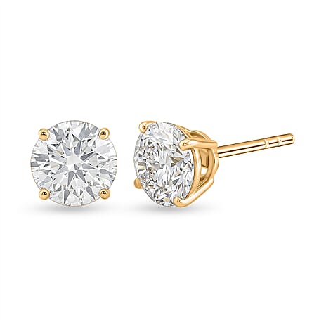 One Time Deal- Luxuriant - 9K Yellow Gold Lab Grown Diamond (SI-G-H) Solitaire Stud Push Post Earring 3.06 Ct.