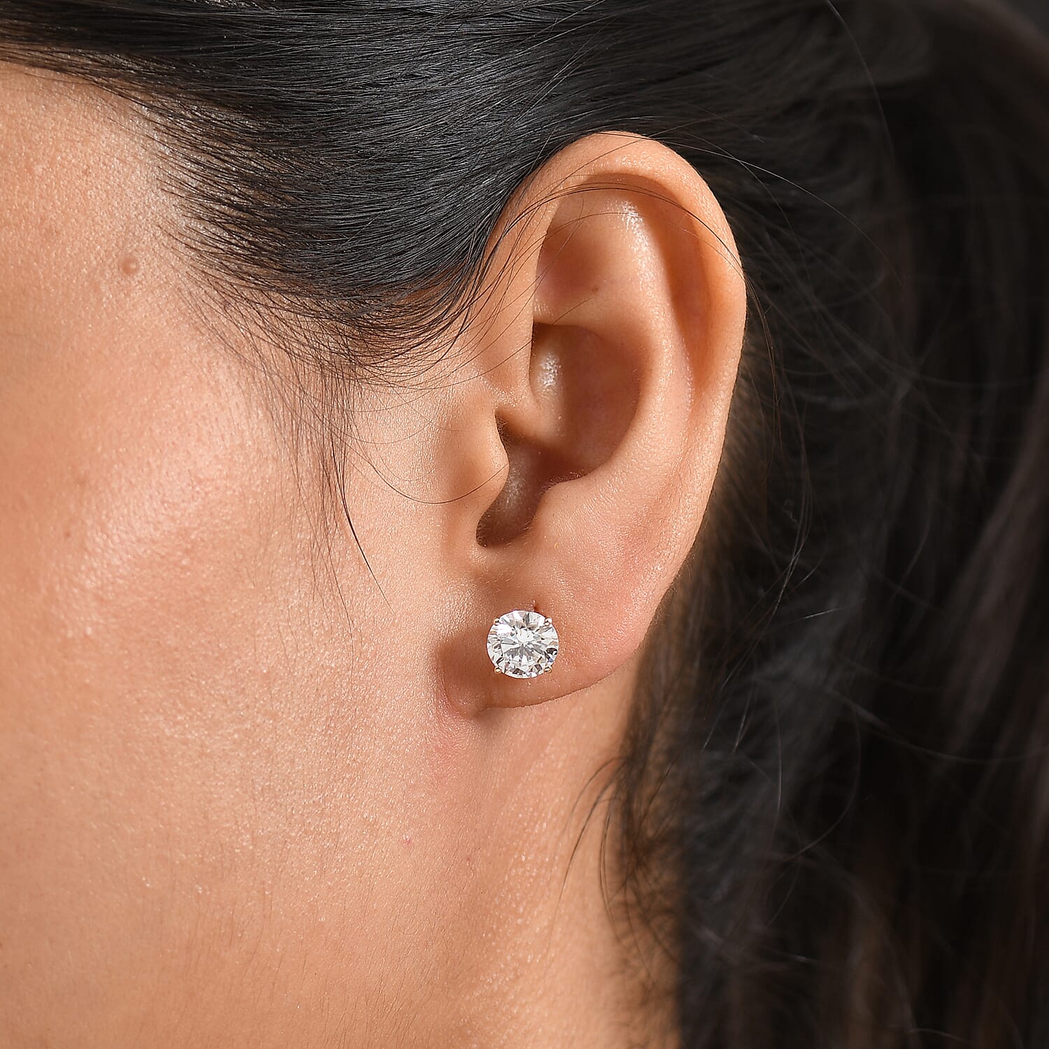 One Time Deal- Luxuriant - 9K Yellow Gold Lab Grown Diamond (SI-G-H) Solitaire Stud Push Post Earring 3.06 Ct.
