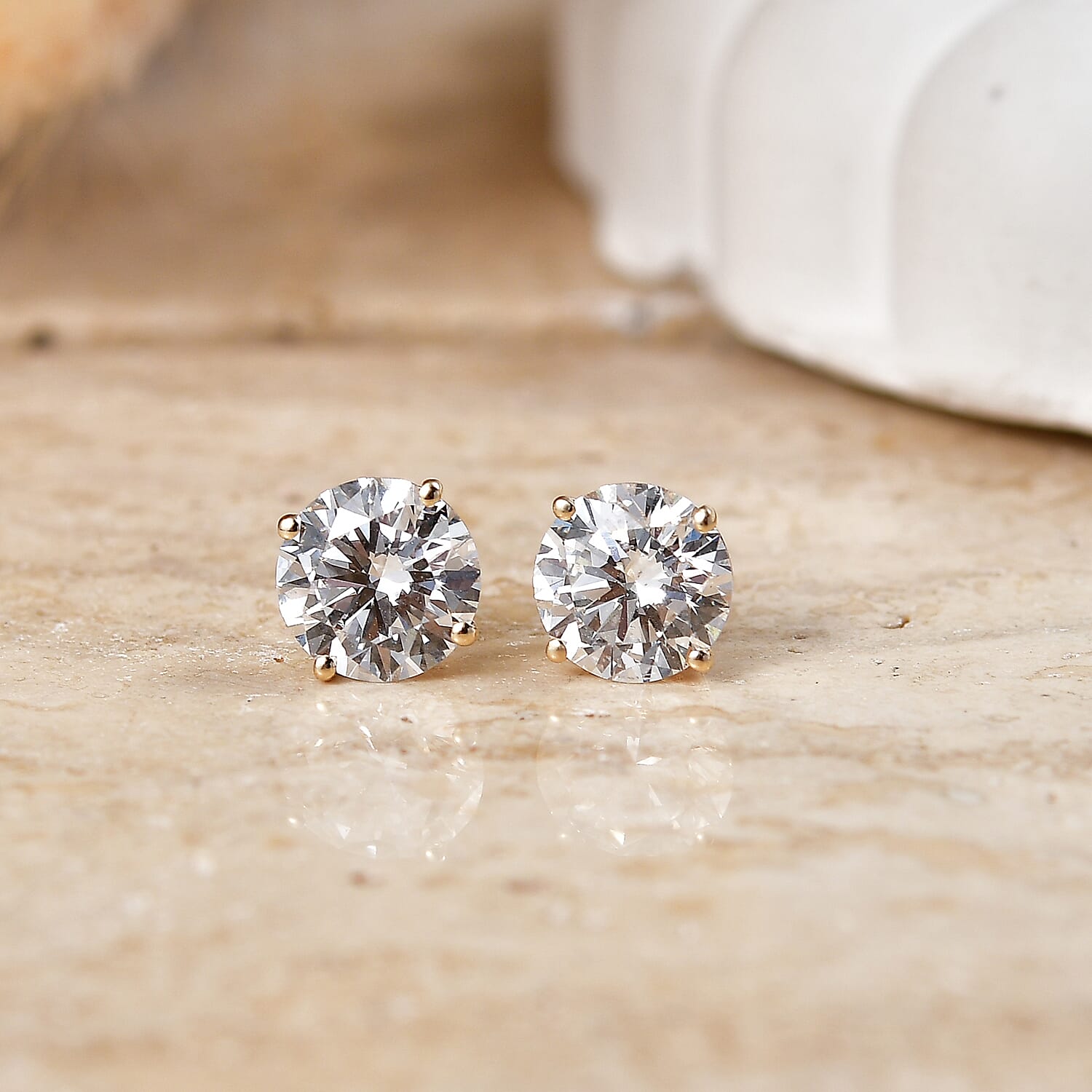 One Time Deal- Luxuriant - 9K Yellow Gold Lab Grown Diamond (SI-G-H) Solitaire Stud Push Post Earring 3.06 Ct.