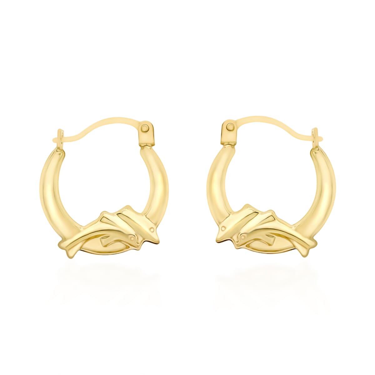 9K Yellow Gold Dolphin Creole Earring with Clasp